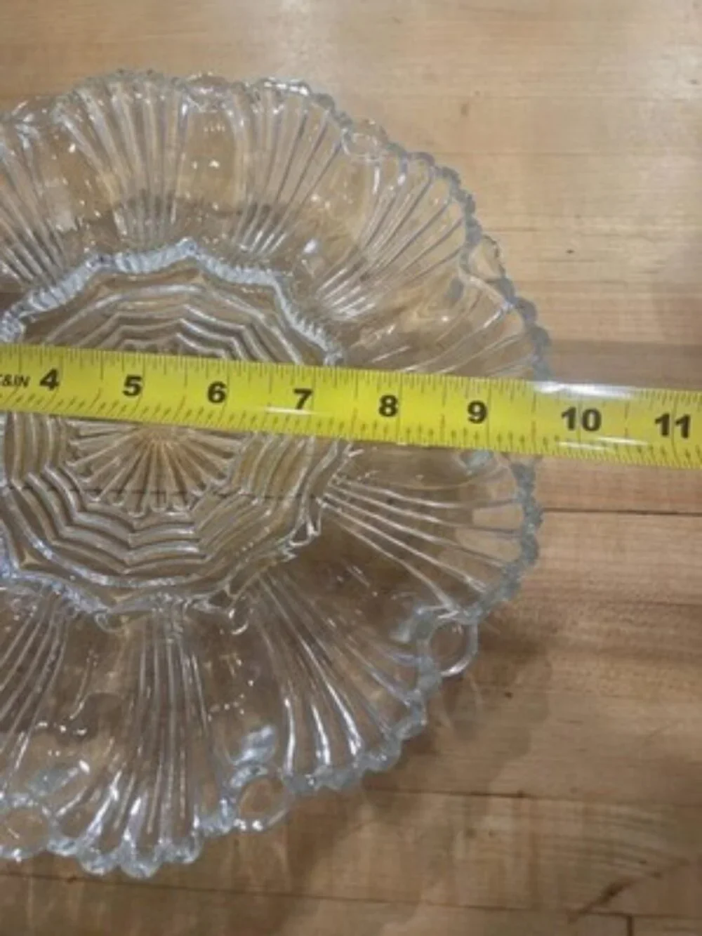 Vintage Anchor Hocking Clear Glass Round Deviled Egg Plate Scalloped 10 Inch